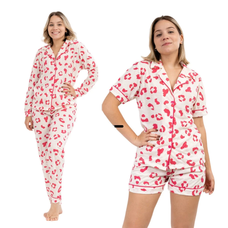 Kit 2 Pijamas Feminino Adulto Americano Curto e Longo Malha
