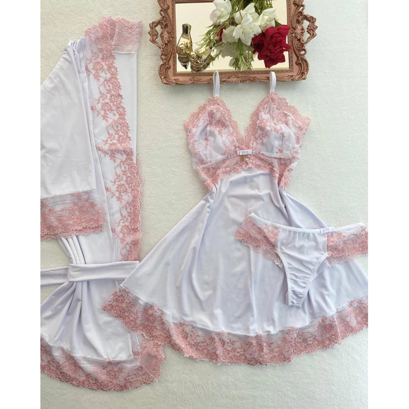 Encanto Rubi Kit Camisola, Robe e Calcinha