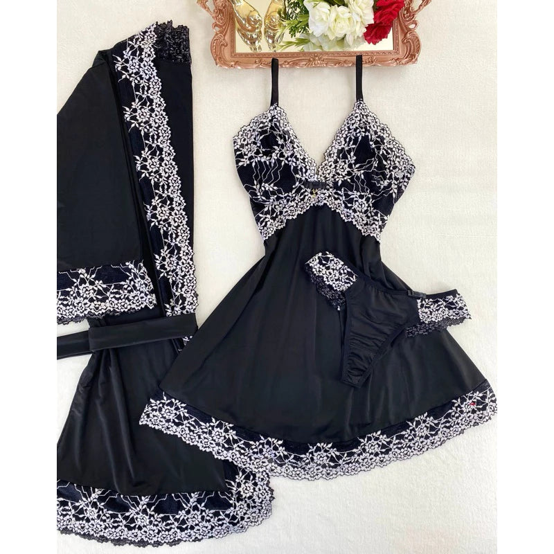 Encanto Rubi Kit Camisola, Robe e Calcinha