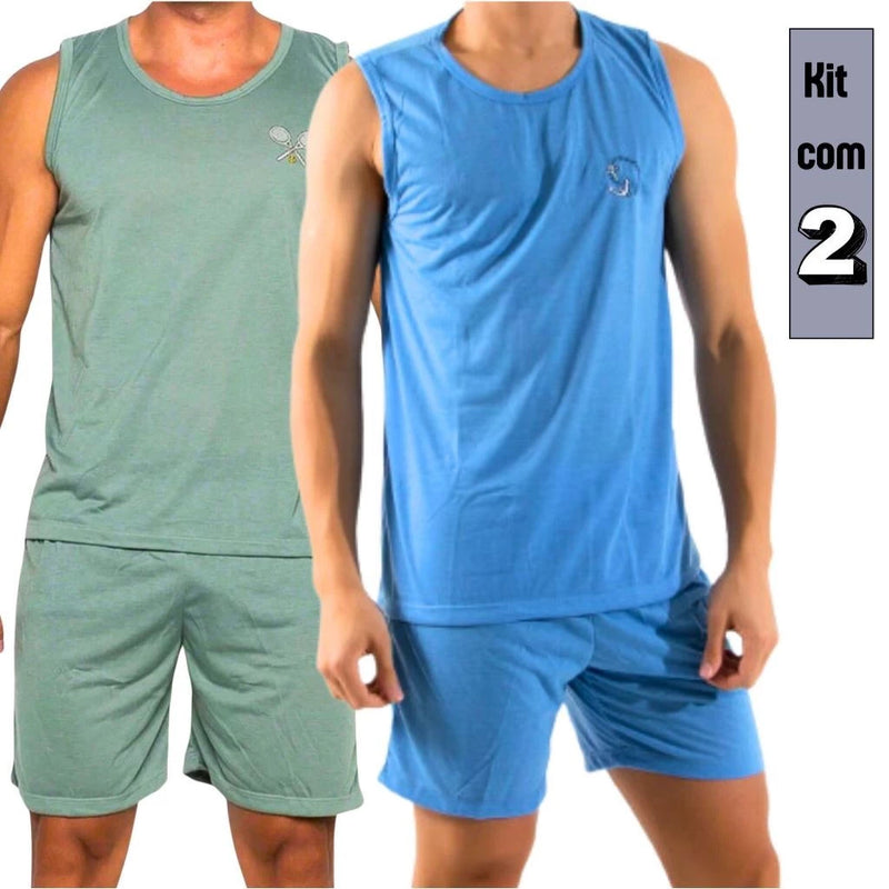 Kit com 2 Pijamas Masculino Meia Manga Em Malha