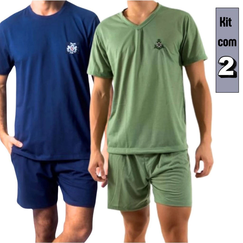 Kit com 2 Pijamas Masculino Meia Manga Em Malha