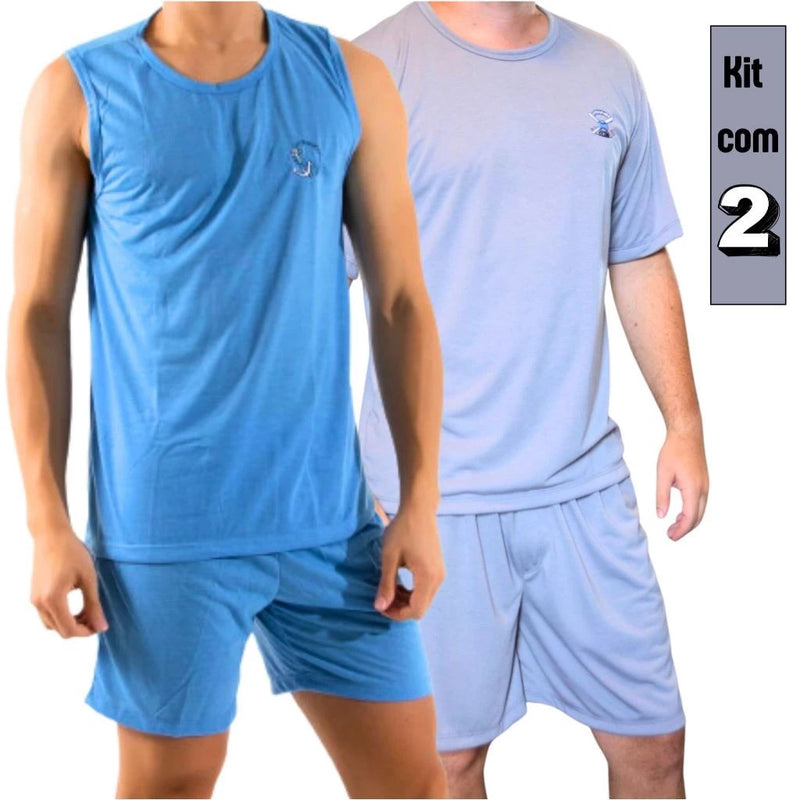 Kit com 2 Pijamas Masculino Meia Manga Em Malha